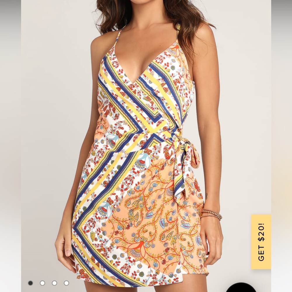 NWT. Every Angle White Multi Print Sleeveless Wrap Mini Dress. XS.